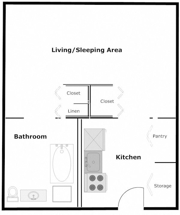 Efficiency Studio B'nai B'rith I, II, and III Deerfield Apartments in Deerfield Beach, FL Efficiency Floor Plan